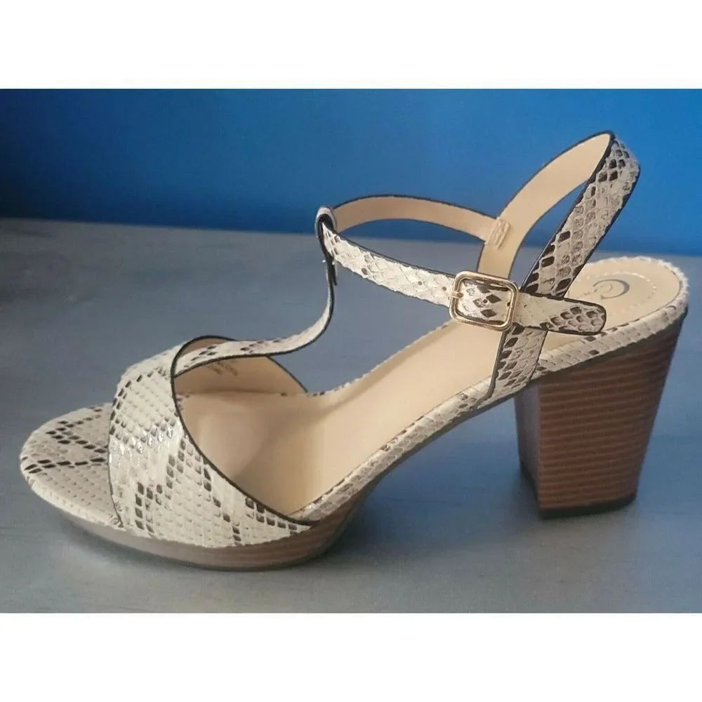 Cato Womens Open Toe Sandals Block High Heels Snake Pattern Shoes Size 8